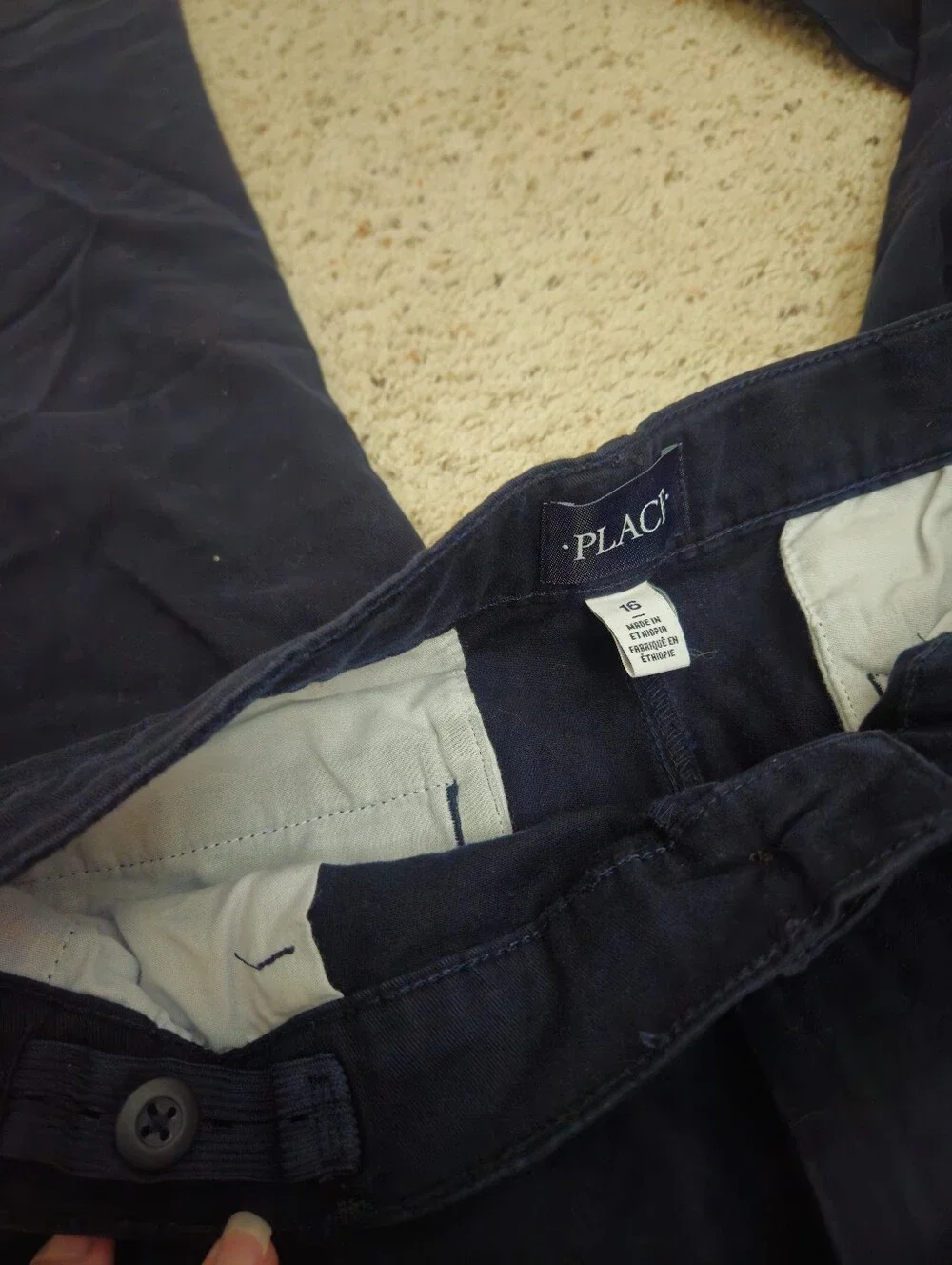The Childrens Place Chino Pants Kids 16 Navy Blue Cotton Stretch Straight Leg